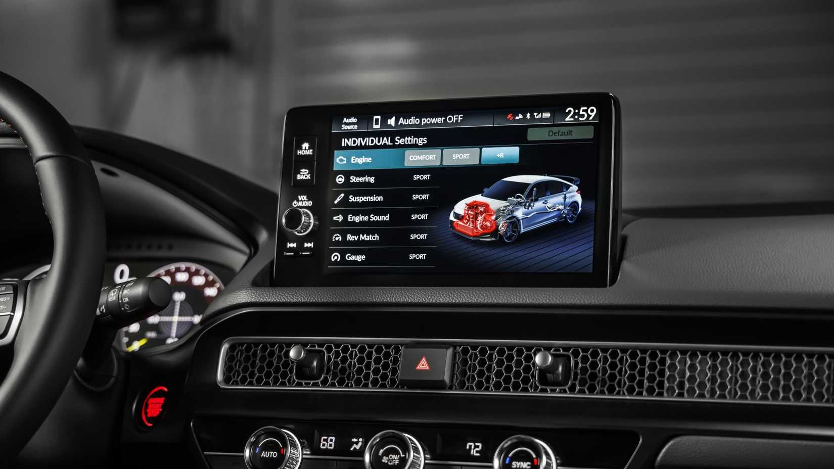 Shot of the infotainment screen in a 2023 Honda Civic Type R