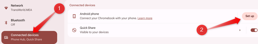 Linking Android phone to a Chromebook.