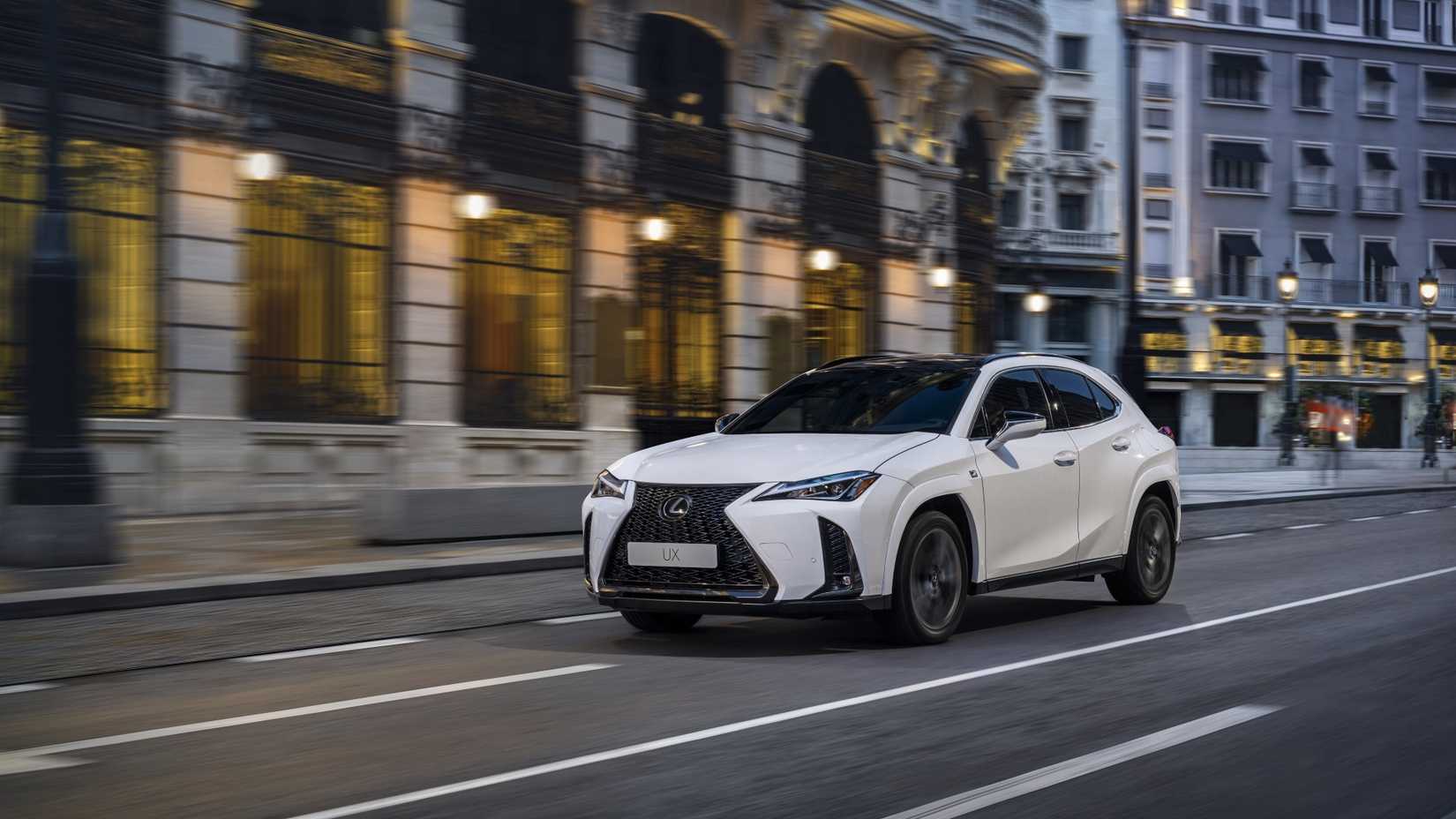 Front 3/4 action shot of a 2025 Lexus UX