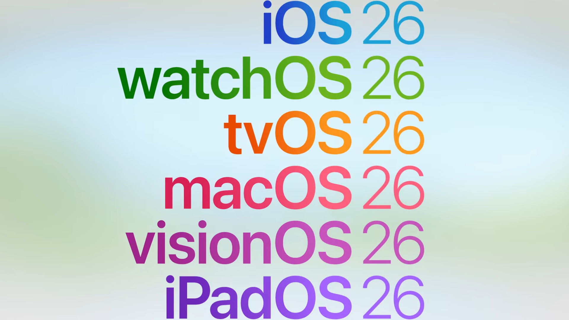 Screengrab of Apple's WWDC 2025 livestream with monikers of all the latest operating system on the screen.