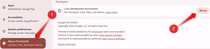 Setting up Linux on a Chromebook.