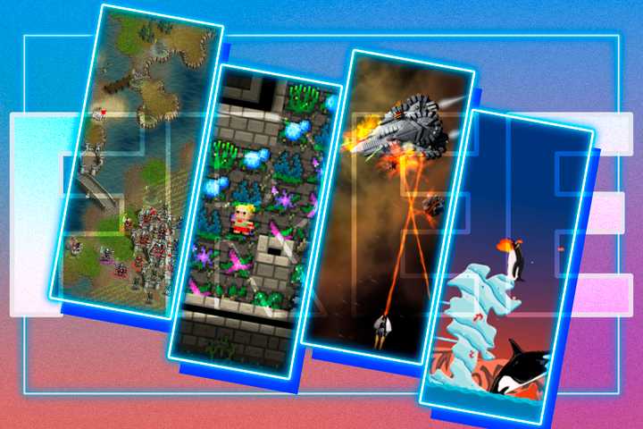 4 free games, side by side with a neon outline.