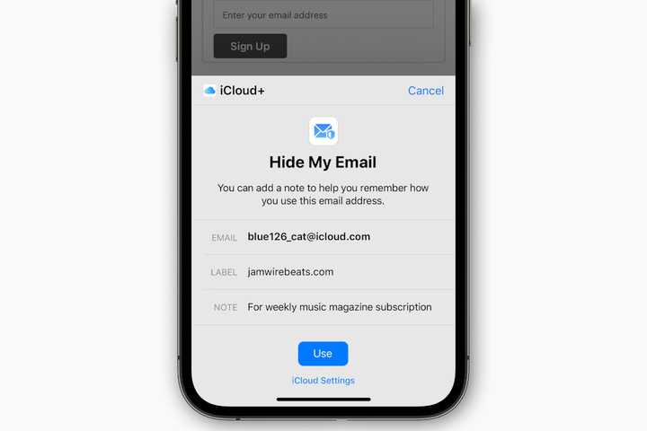 Hide My Email on an iPhone.