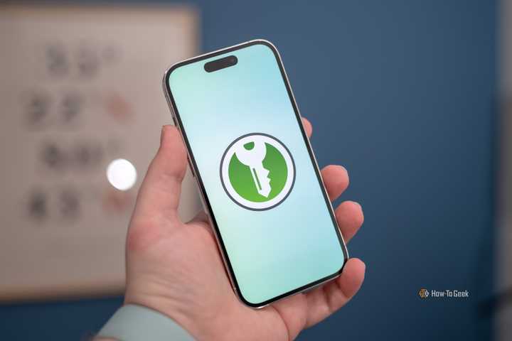 KeePassXC logo on a mobile phone.
