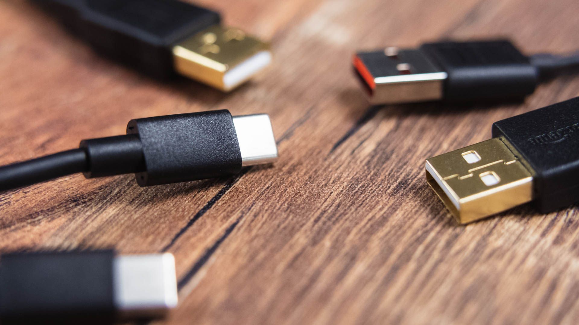 USB-A and USB-C connectors on cables.