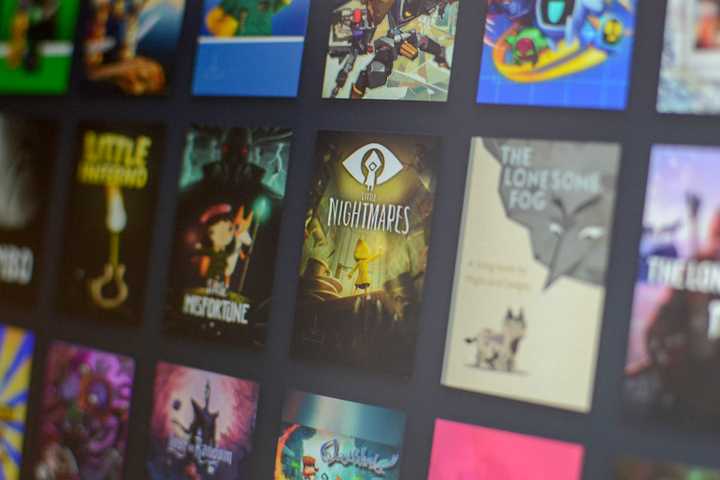 Steam Game Library with assorted titles.