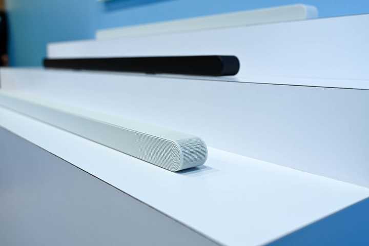 Samsung Ultraslim soundbars on display at CES 2024.