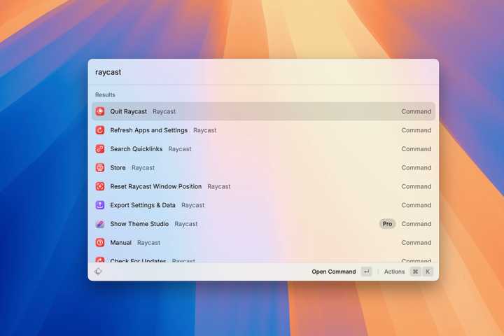 Raycast search on a Mac.