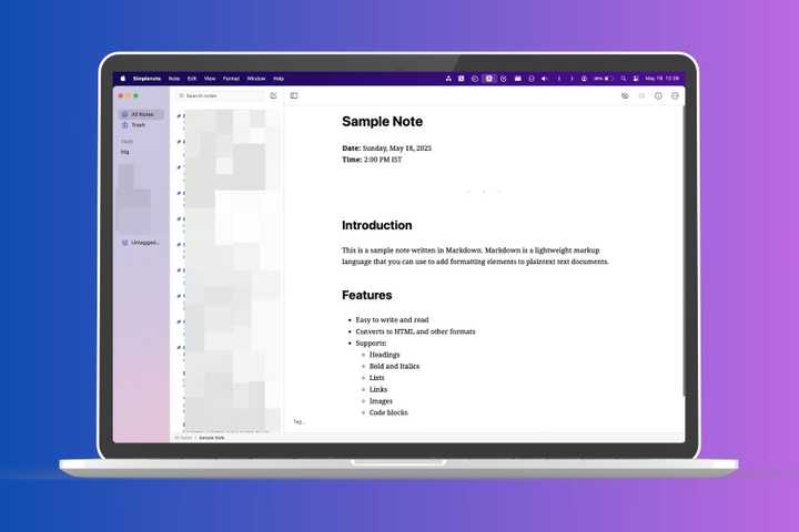 Simplenote app on a Mac.
