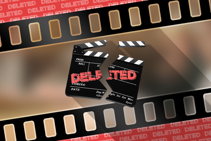 A broken clapperboard labeled 'deleted'.