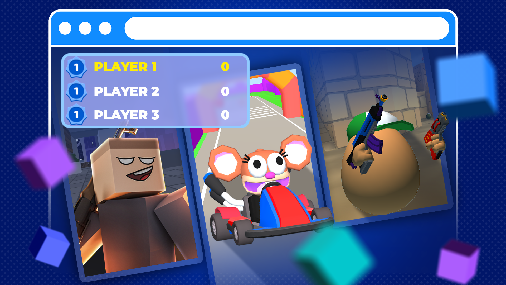 A browser with some multiplayer games side by side.