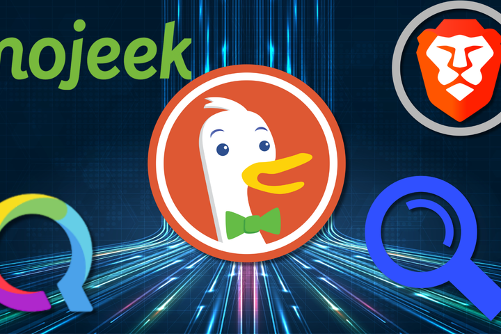 A collection of search engine logos on a dynamic background representing data traffic.