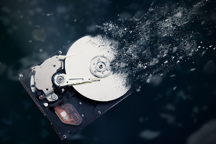 A disintegrating mechanical hard drive. 