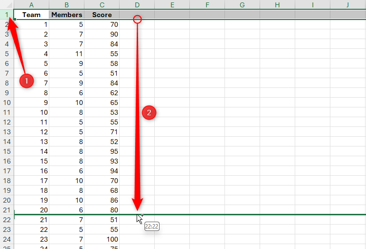 A duplicate of a header row is being inserted between two other rows in Excel by clicking and dragging the selected row while pressing Ctrl+Shift.