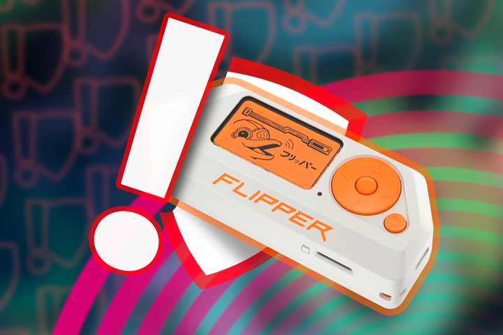 A Flipper Zero with a warning sign.