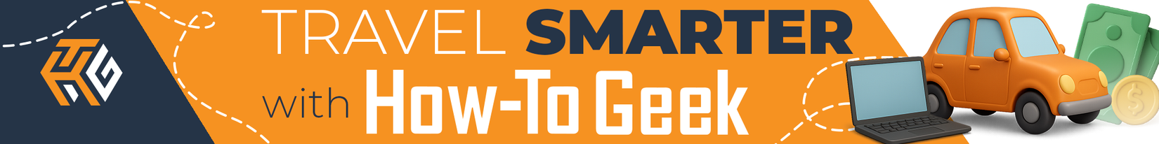 A laptop and car with the text 'Travel Smarter With How-To Geek' alongside
