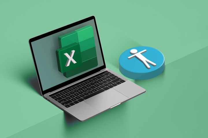 A laptop with the Excel logo and an accessibility icon beside it.