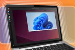 A laptop with Ubuntu with Windows running inside it.