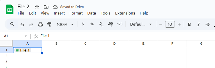 A link to another Google Sheets file in Google Sheets in the form of a file label.