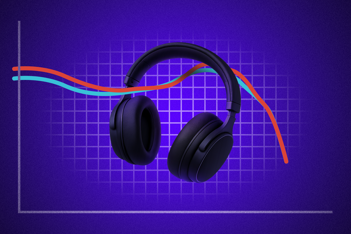 A pair of headphones with a curve in the center.