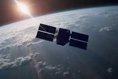 A satellite in space with planet Earth in the background