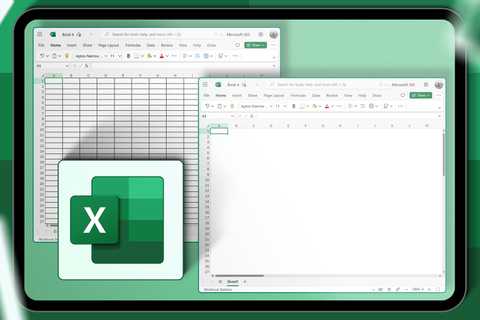 A screen showing a spreadsheet with a grid, another without a grid, and the Excel logo.