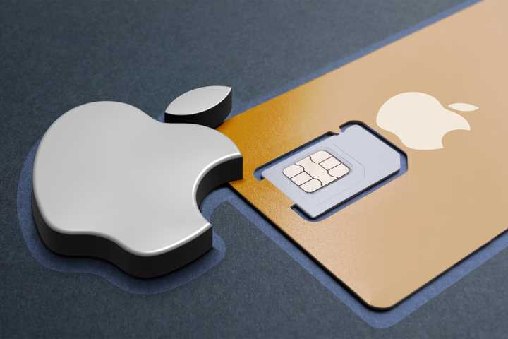 A SIM card with the Apple logo next to it.