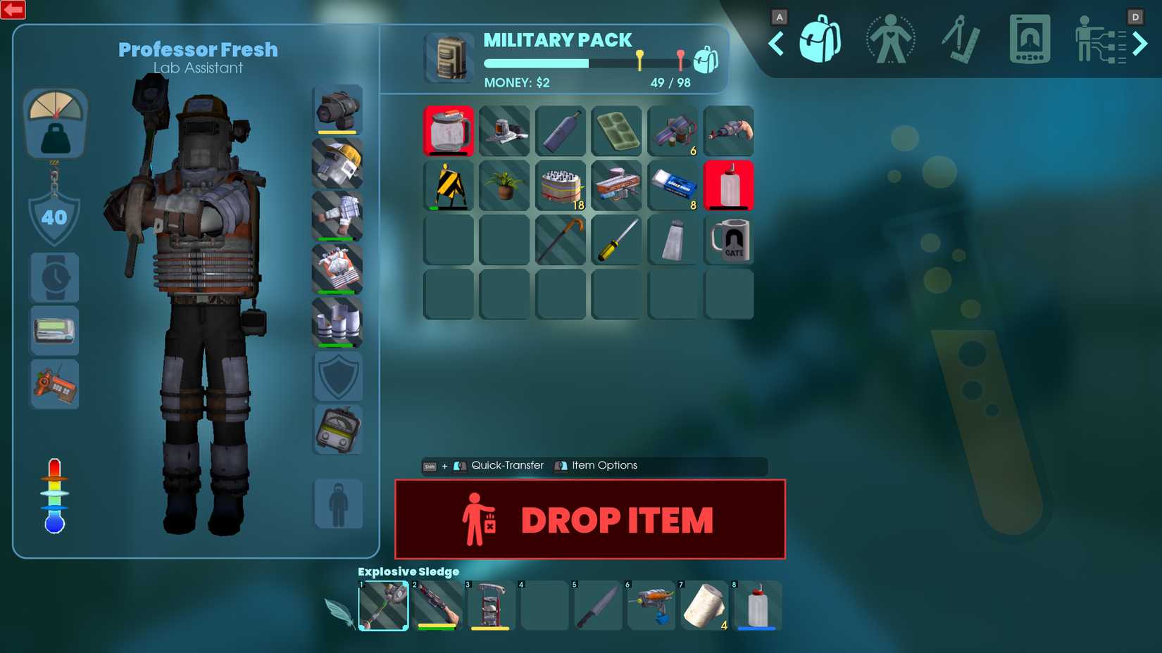 A player's inventory in Abiotic Factor.