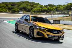 Front 3/4 action shot of a 2021 Acura TLX Type S