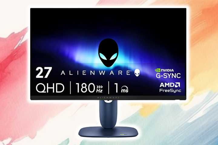 Alienware 27 inch Gaming Monitor on a painted background.