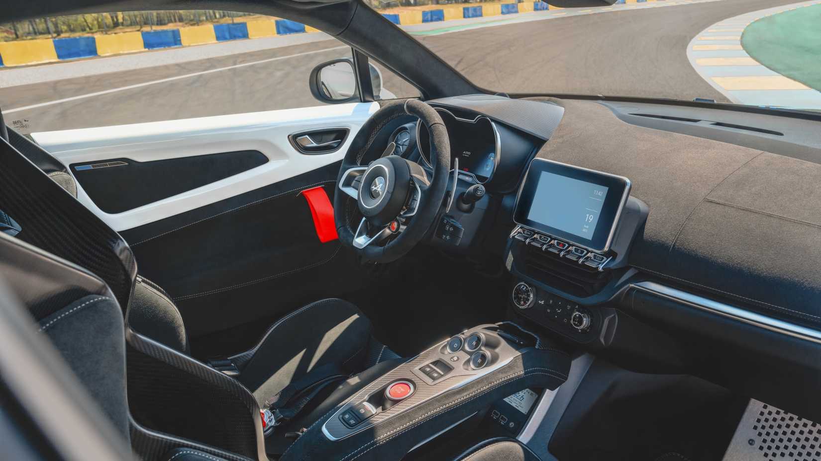 Interior shot of the dashboard in a 2025 Alpine A110 R