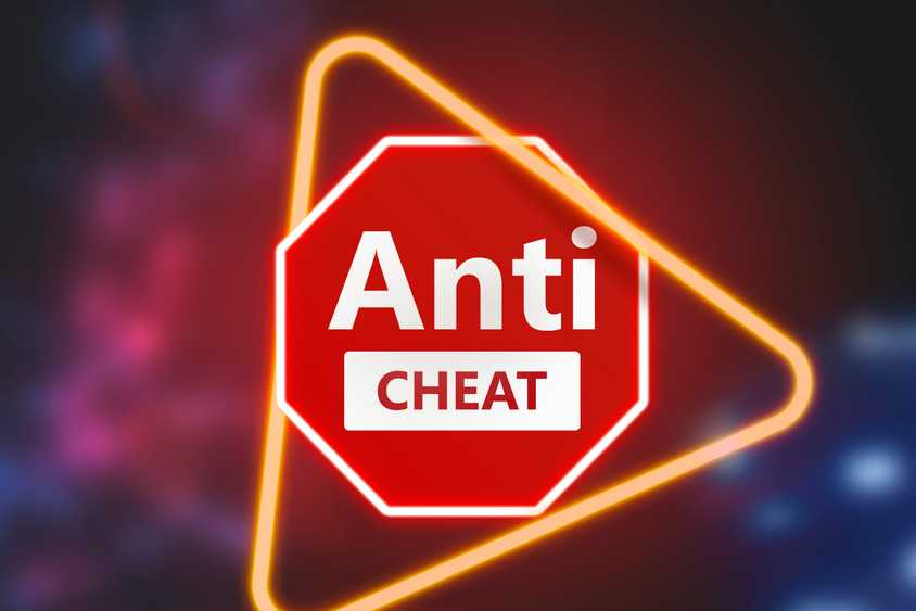 An illuminated sign that reads 'Anti Cheat'.