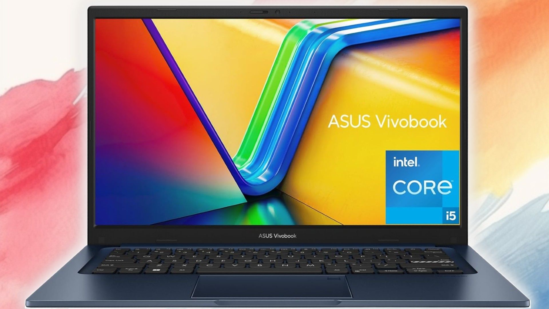ASUS 2023 Vivobook 14 Laptop on a painted background