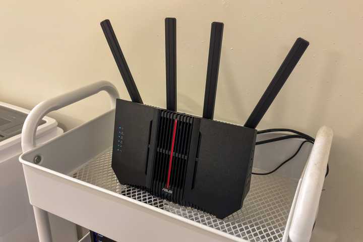 ASUS router on a shelf