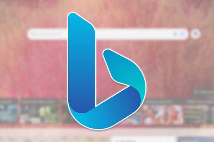 Bing logo over a blurred image of a search engine