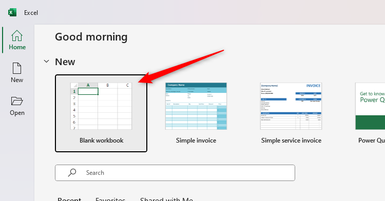 Blank Workbook is selected in the Microsoft Excel welcome screen.