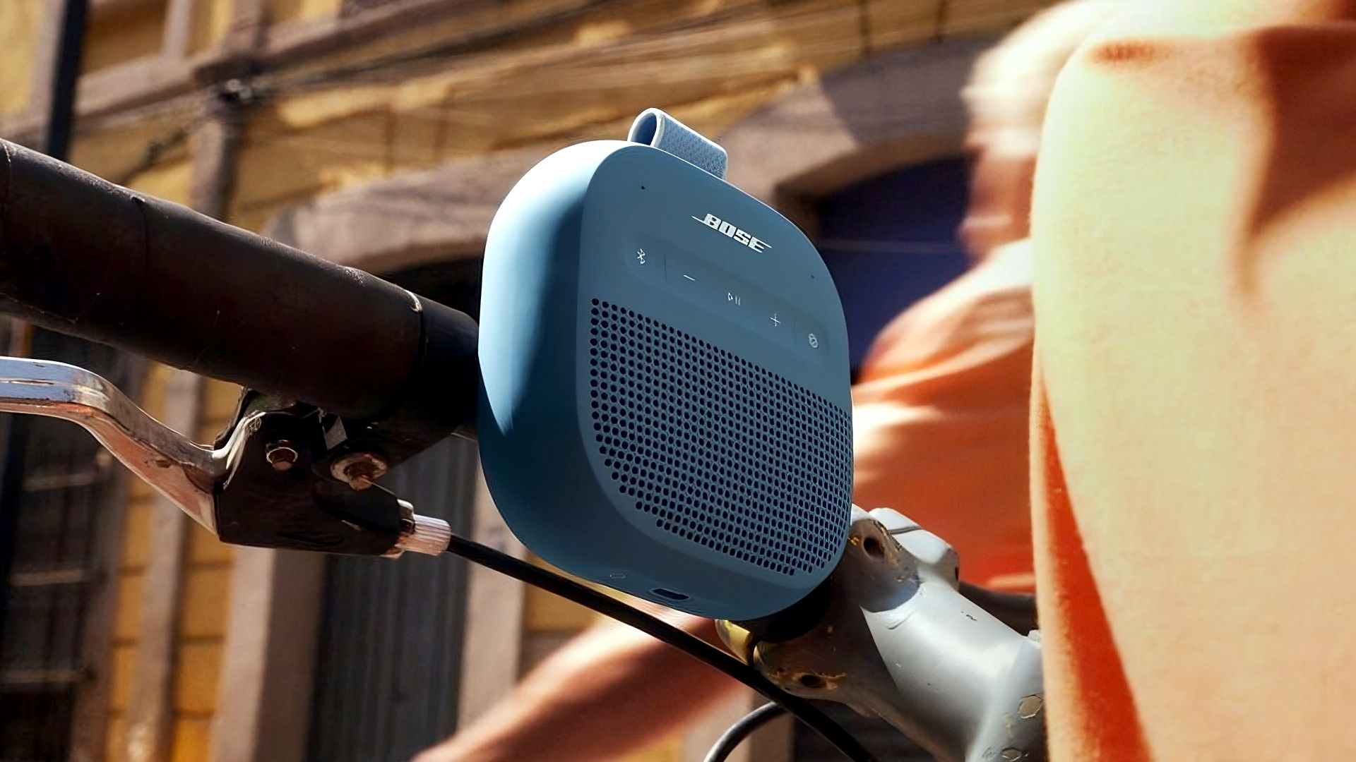 Bose SoundLink Micro 2 on a bike.