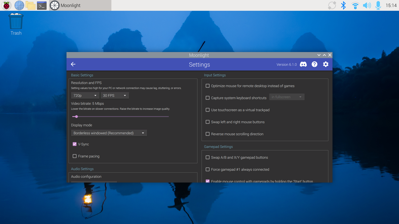 Changing the streaming quality and bitrate in Moonlight.