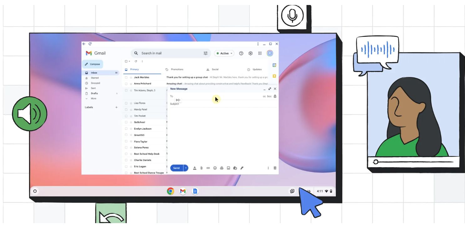 A graphic depicting using the Chromebook Face Control feature