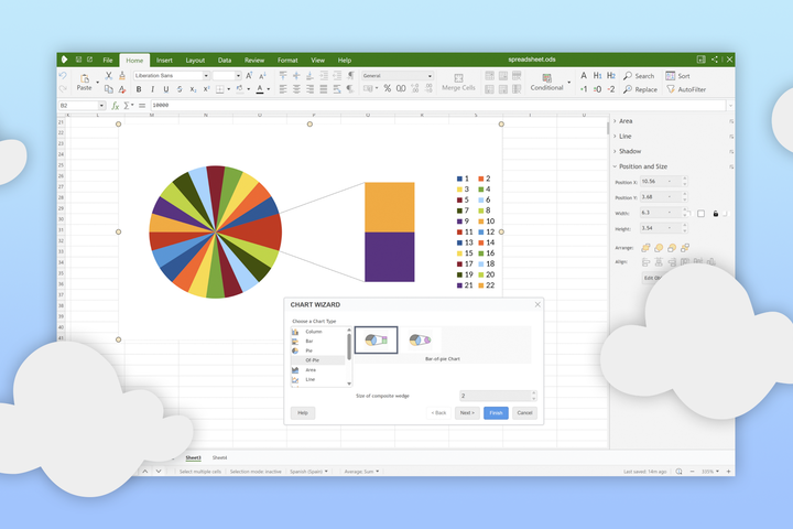 Spreadsheet in Collabora Online, surrounded by clouds.
