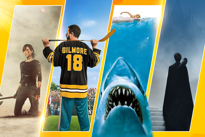 Collage featuring characters from upcoming Netflix titles against a yellow background.