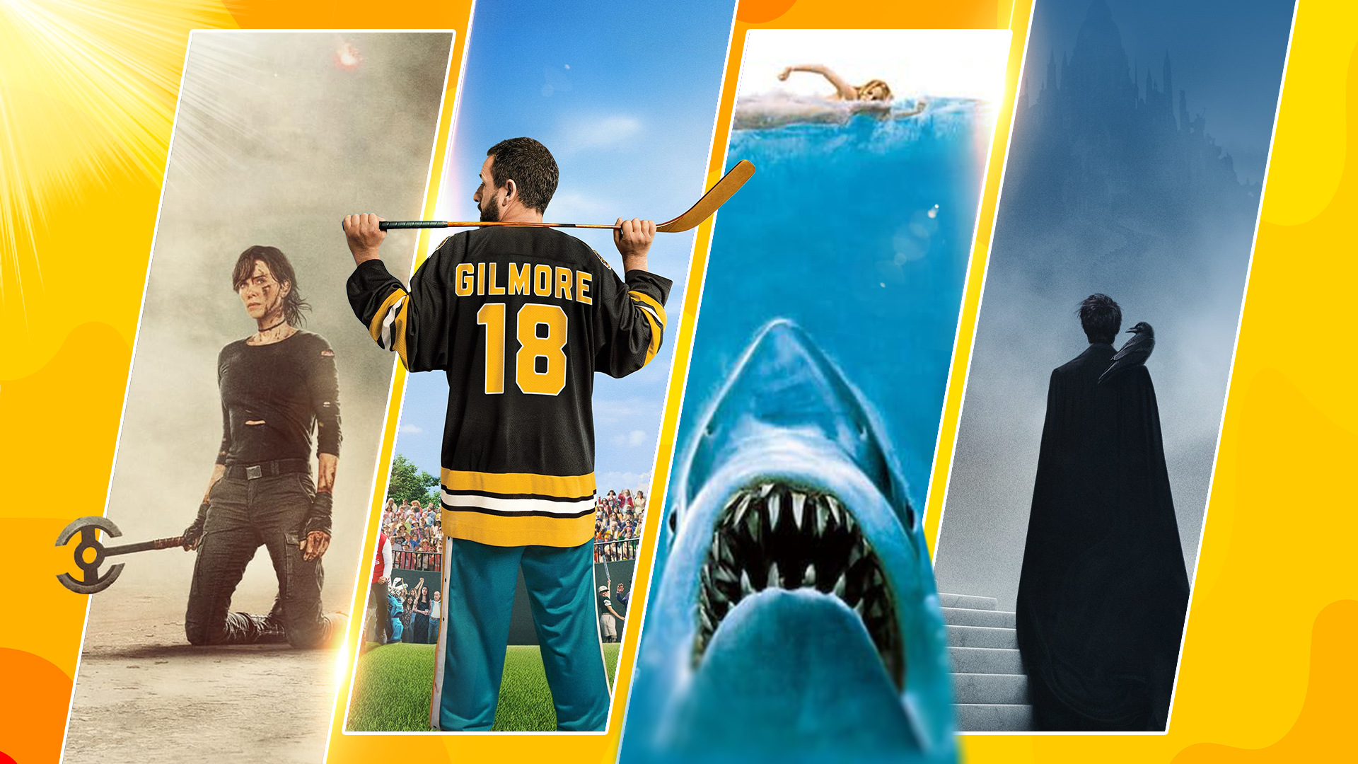 Collage featuring characters from upcoming Netflix titles against a yellow background.