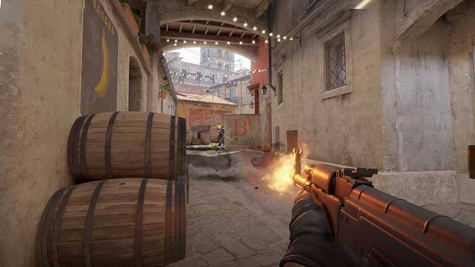 A player taking shots at an opposing player in Counter-Strike 2.