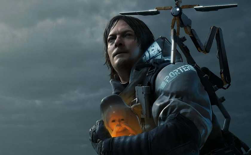 Sam Porter Bridges holding BB in Death Stranding.