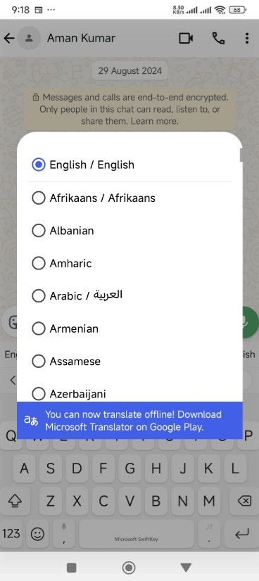 Different languages for translation in Microsoft Shiftkey.