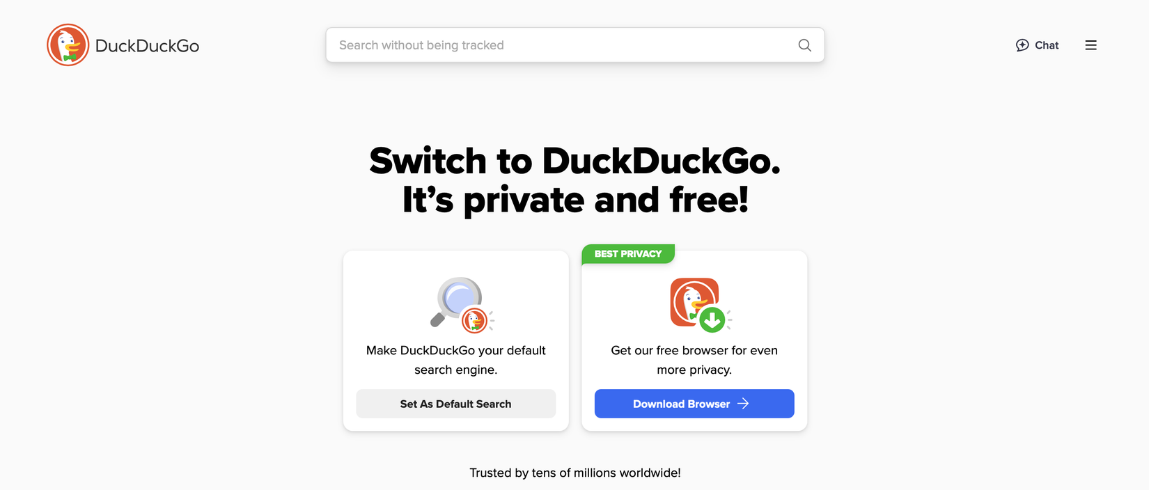 DuckDuckGo home page.