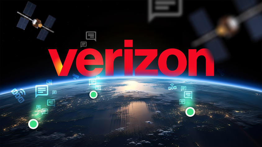 Earth seen from space, some green dots featuring message icons and the Verizon logo at the center.