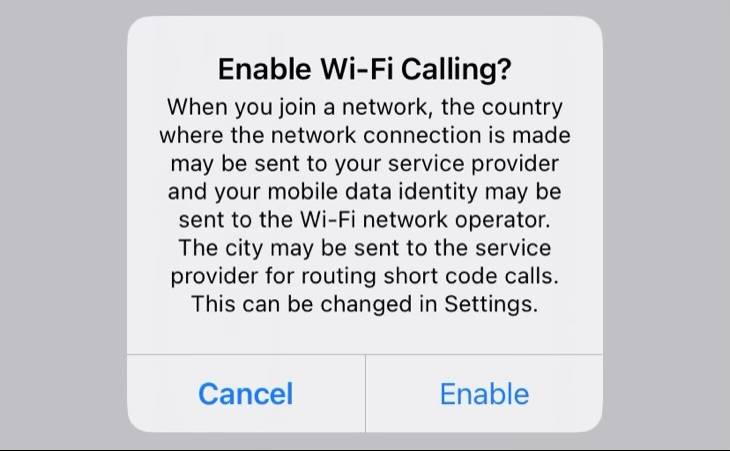 Confirm you want to enable Wi-Fi Calling on iPhone