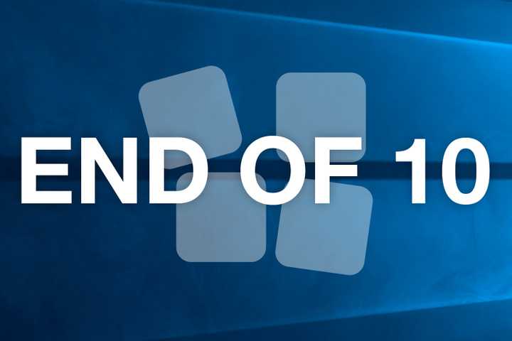 End of 10 text on a Windows 10 wallpaper background.