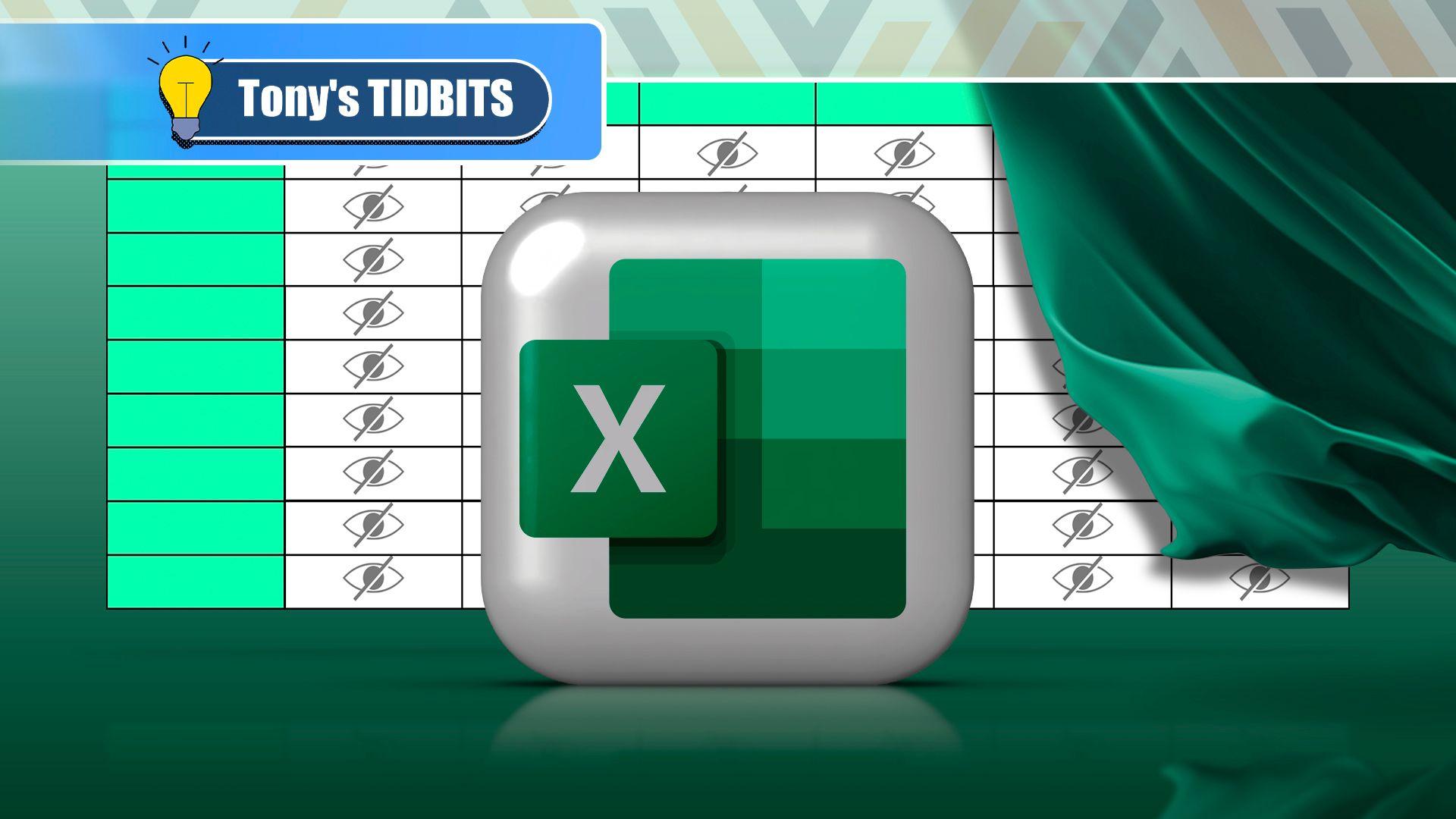 Excel logo and a spreadsheet in the background with 'hidden' icons.